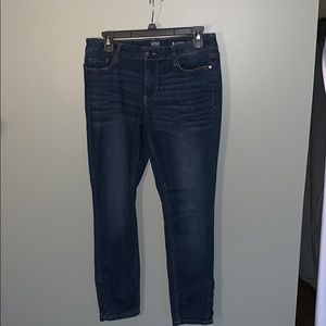 Dark washed lace up ankle jeans